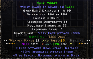 Example of an easy to acquire +3 Psychic Hammer claw.